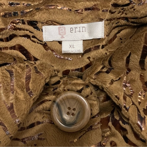 Erin London 🐅 Safari Print Back Stretch Fuzzy/Metallic Button Up Jacket Sz XL - Picture 12 of 12